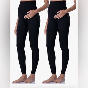 POSHDIVAH Maternity Leggings Over The Belly Black Two Pairs Size M